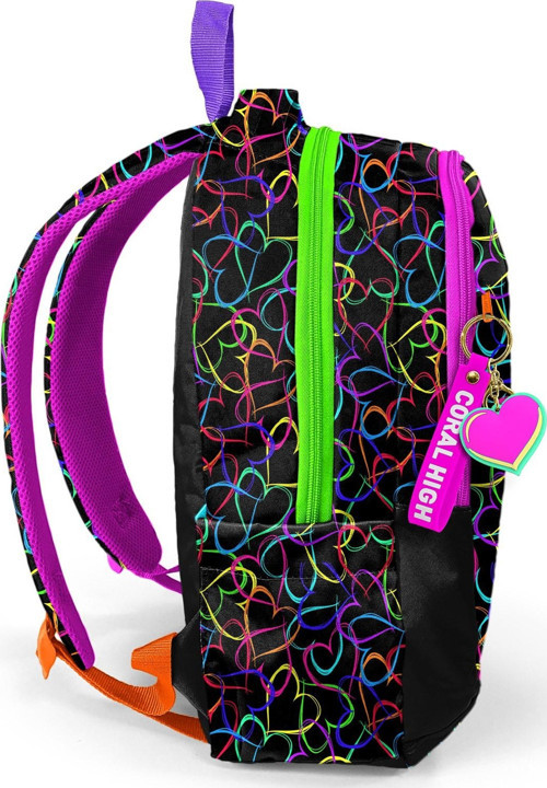 Coral High Kids Çok Renkli Kalp Desenli Üç Bölmeli Okul Sırt Çantası 23670 4