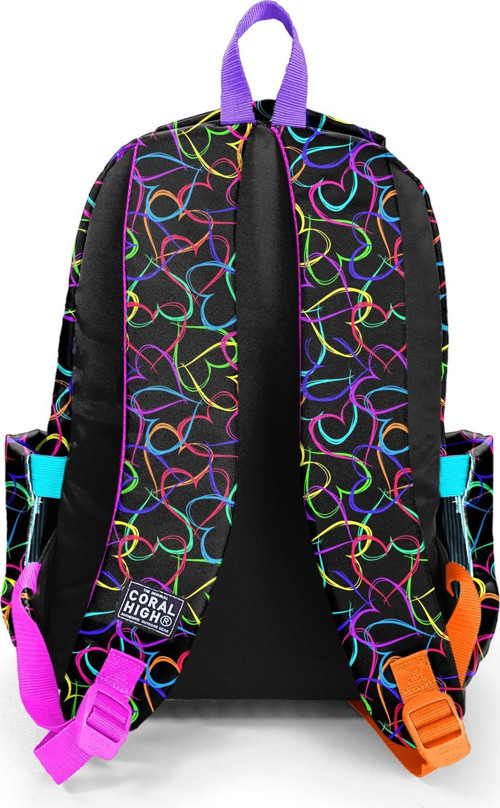 Coral High Kids Çok Renkli Kalp Desenli Üç Bölmeli Okul Sırt Çantası 23670 2