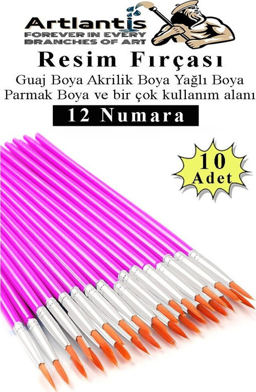 Resim Fırçası 12 Numara 10 Adet Yuvarlak Uçlu Sentetik Resim Fırça Ekonomik Suluboya Akrilik Boya Guaj Boya Yağlı Boya