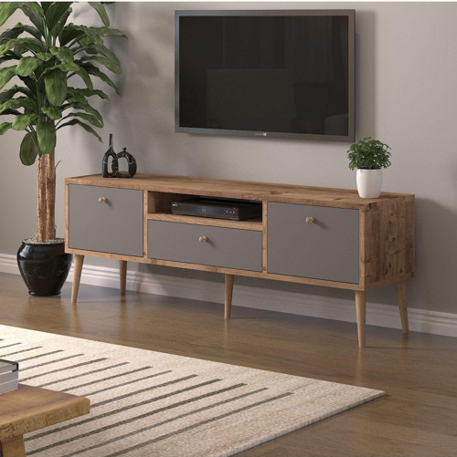 Beyza Ahşap Ayaklı 140 Cm Atlantik -Atrasit Tv Sehbası 140x35 cm