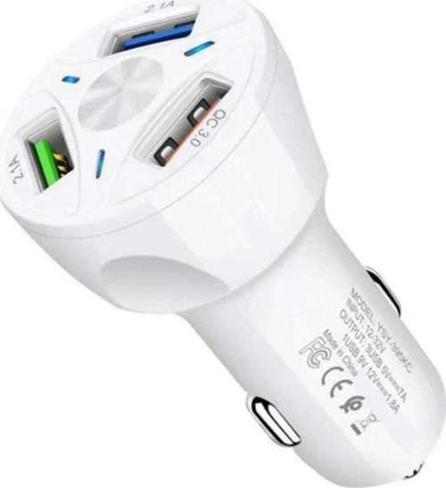 Oto 3 Usb Qualcomm Quick Qc 3.0 7A Hızlı Araç Şarj Aleti Cihazı - Beyaz