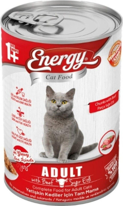 Pet Food Energy Sığır Etli Yetişkin Islak Kedi Konserve Maması 415 Gram 80 Adet