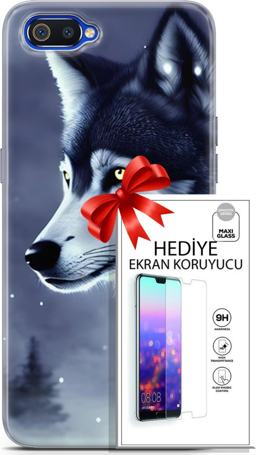 Realme C2 Kılıf Orijinal Seri Dogs 06 Yalnız Kurt Koruyucu Kapak Ekran Koruyucu