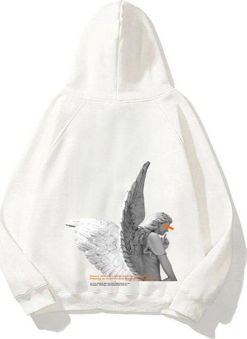 Kapüşonlu Içi Polar Art Work Heykel Baskılı Beyaz Unisex Hoodie Sweatshirt