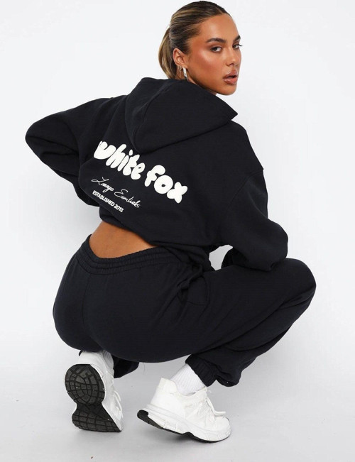 White Fox Siyah Kadın Era 8 Lounge Essentials Yazılı Kapüşonlu Oversize Hoodie