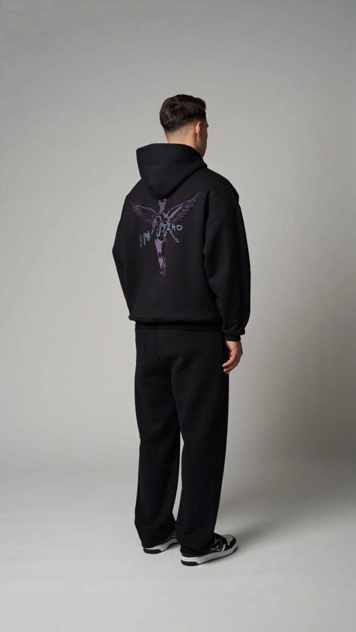 Siyah Kapüşonlu Içi Polar Nirvana In Utero Baskılı Unisex Hoodie Sweatshirt