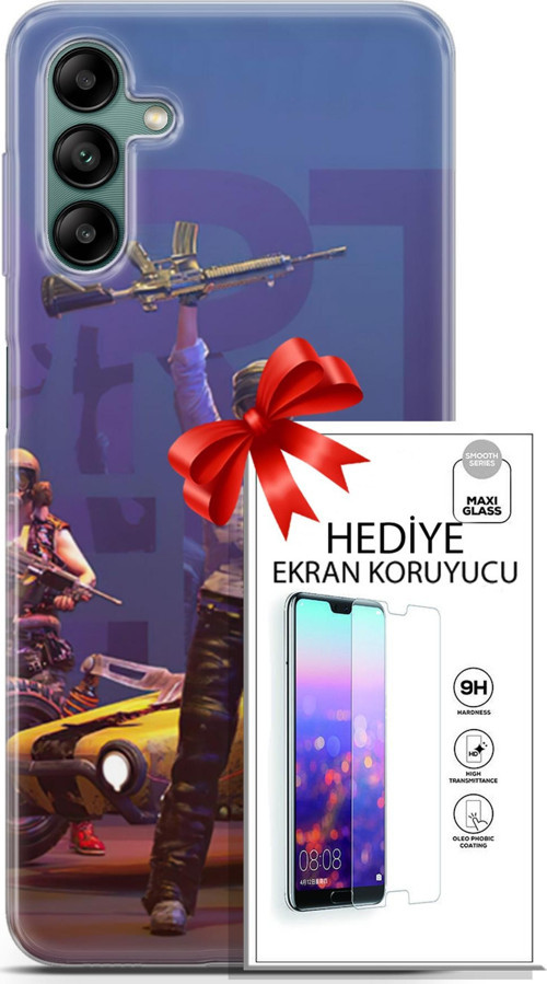 Samsung Galaxy A04S Kılıf Orijinal Seri Pubg 05 Silahlı Karakter Koruma Kılıfı + Ekran Koruyucu