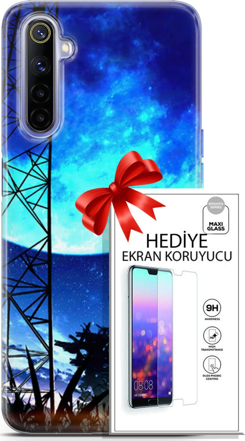 Realme 6 Kılıf Orijinal Seri Fantasy 24 Mavi Ay Darbe Emici Kılıf + Ekran Koruyucu