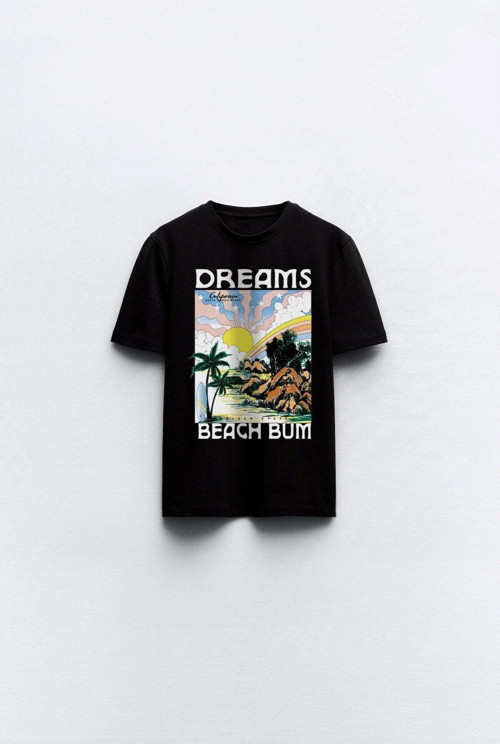 Dreams Beach Bum Yazılı Manzara Tasarım Baskılı Siyah Çocuk T-Shirt