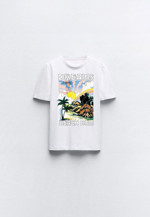 Dreams Beach Bum Yazılı Manzara Tasarım Baskılı Beyaz Çocuk T-Shirt