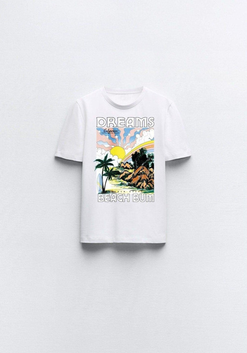 Dreams Beach Bum Yazılı Manzara Tasarım Baskılı Beyaz Çocuk T-Shirt
