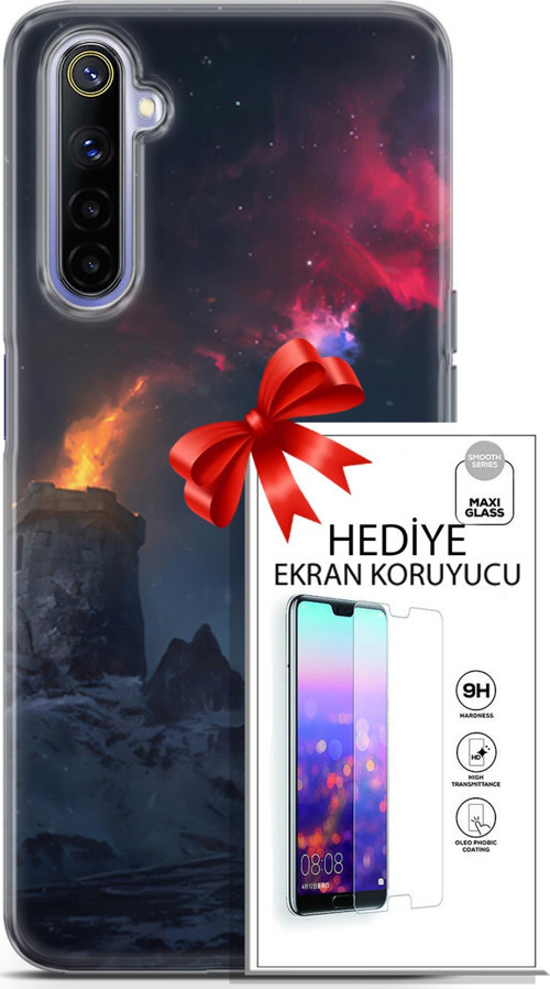 Realme 6 Kılıf Orijinal Seri Fantasy 28 Kuzey Işıkları İz Bırakmayan Kılıf + Ön Ekran Koruyucu