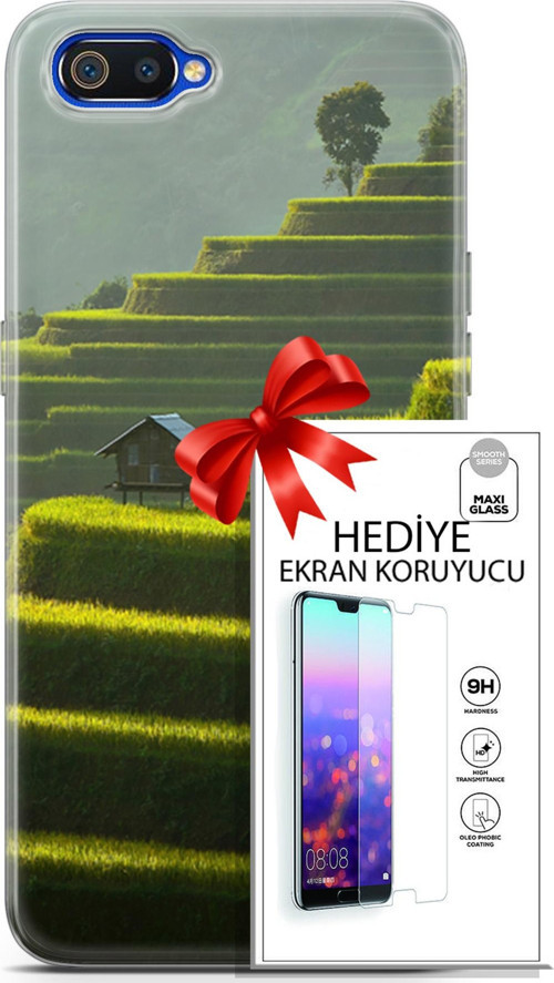 Realme C2 Kılıf Orijinal Seri Fantasy 23 Çay Tarlası Telefon Kabı Ve Ekran Koruyucu