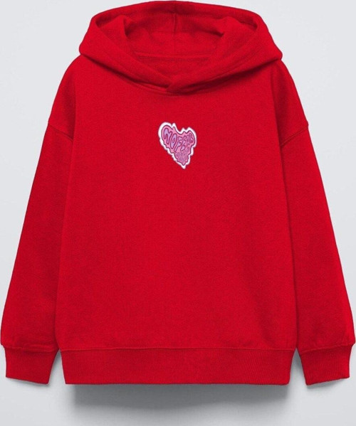 Kırmızı Kapüşonlu No Fear Baskı Detaylı Oversize Çocuk Hoodie