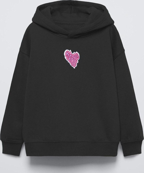 Siyah Kapüşonlu No Fear Baskı Detaylı Oversize Çocuk Hoodie