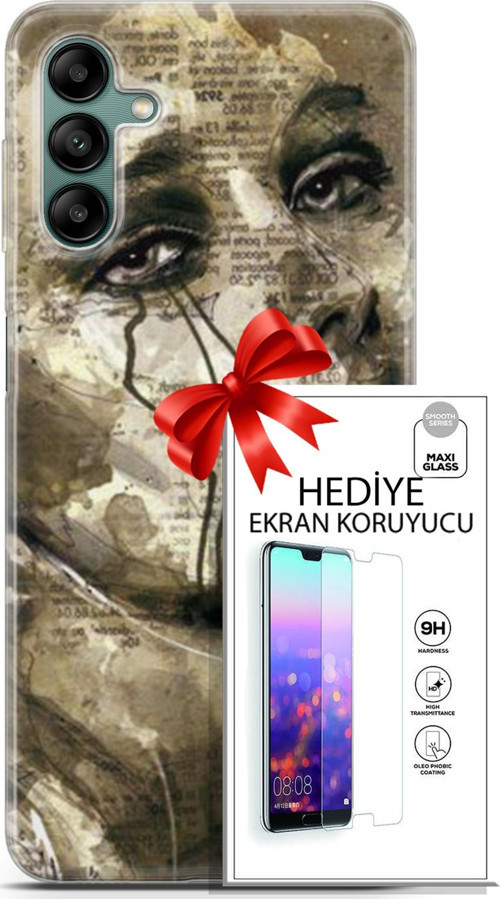 Samsung Galaxy A04S Kılıf Orijinal Seri Soul 17 Ağlayan Yüz Yumuşak Kılıf + Ekran Koruyucu