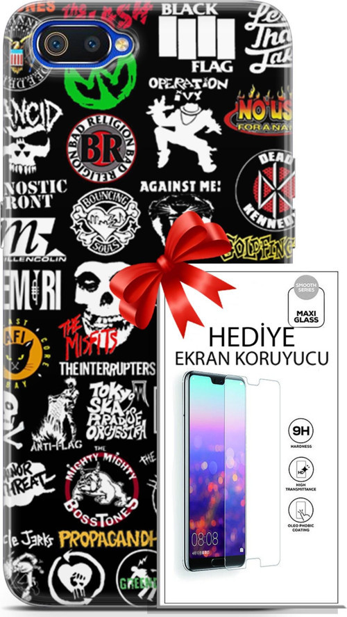 Realme C2 Kılıf Orijinal Seri Punky 29 Armalar Leke Tutmaz Kapak + Ekran Koruyucu
