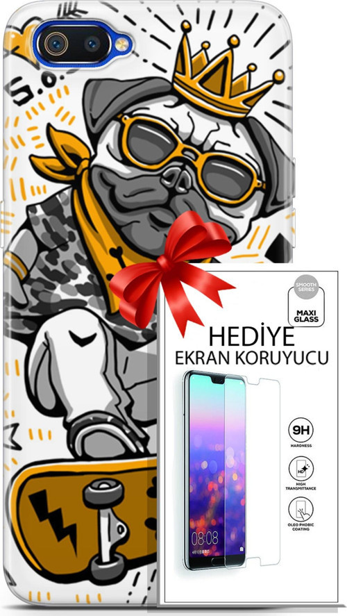 Realme C2 Kılıf Orijinal Seri Punky 09 Punk Pug Uv Kılıf Ve Ekran Koruyucu