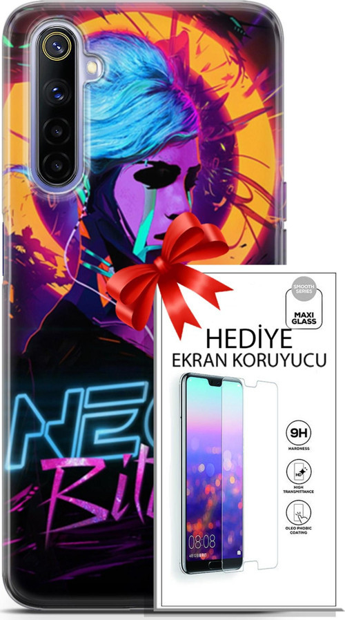 Realme 6 Kılıf Orijinal Seri Cyberpunk 25 Neon Soyulmayan Kılıf + Ekran Koruyucu Full Korumaketi