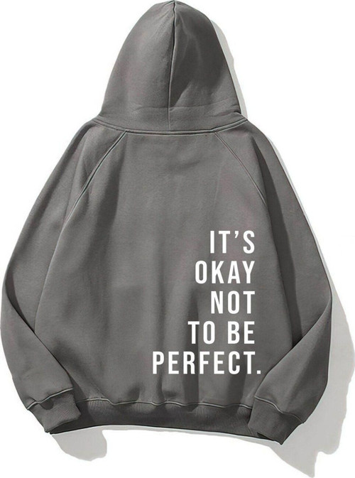 Kapüşonlu Içi Polar It'S Okay Baskılı Unisex Füme Oversize Hoodie Sweatshirt