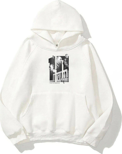 Kapüşonlu Içi Polar Kemal Atatürk 10 Kasım Baskılı Beyaz Unisex Hoodie Sweatshirt