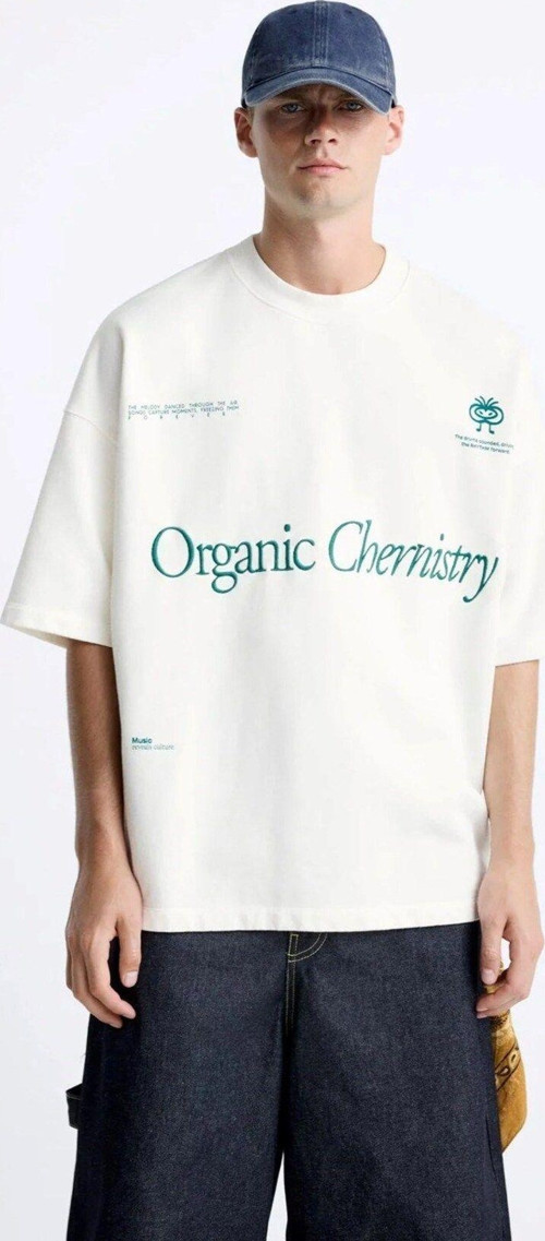 Bisiklet Yaka Organik Chernistry Yazılı Oversize Beyaz Erkek T-Shirt