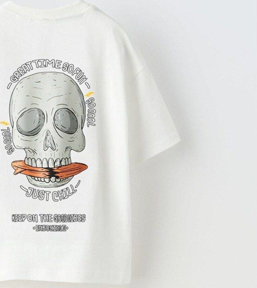 Great Time So Fun Yazılı Kuru Kafa Tasarım Baskılı Beyaz Unisex Çocuk T-Shirt