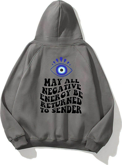 Kapüşonlu Içi Polar Kirpikli Nazar Boncuğu Baskılı Füme Unisex Sweatshirt