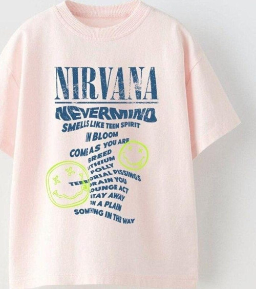 Nirvana Yazılı Smile Baskılı Pembe Kız Çocuk T-Shırt