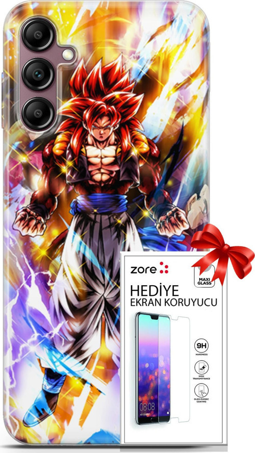 Samsung Galaxy A14 5G Kılıf Orijinal Seri Supers 24 Goku Wallpaper Darbe Emici Kılıf + Ekran Koruyucu