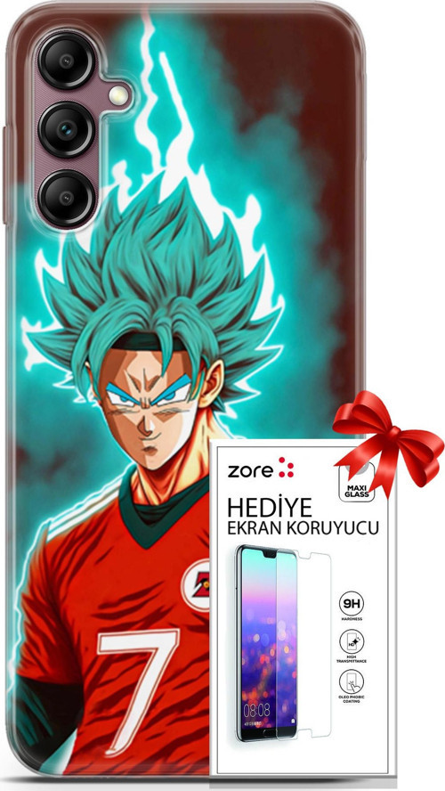 Samsung Galaxy A14 5G Kılıf Orijinal Seri Supers 04 Goku Mavi Ejderha Silikon Kılıf + Ekran Koruyucu