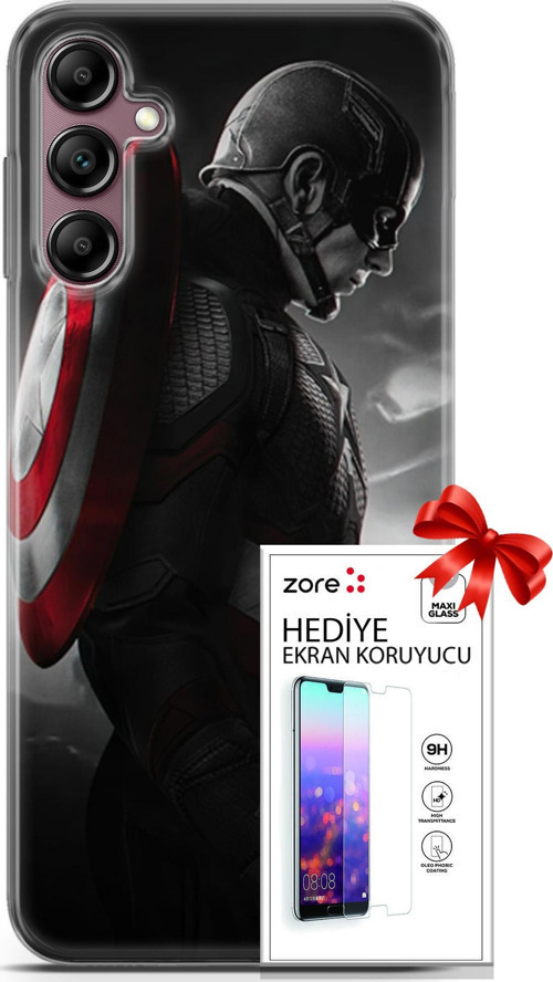 Samsung Galaxy A14 5G Kılıf Orijinal Seri Supers 18 Captain America Parlak Kılıf + Ekran Koruyucu Fu