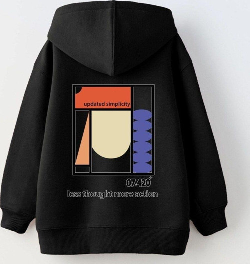 Kapüşonlu Içi Polar Updated Simplicity Baskılı Siyah Unisex Çocuk Hoodie Sweatshirt