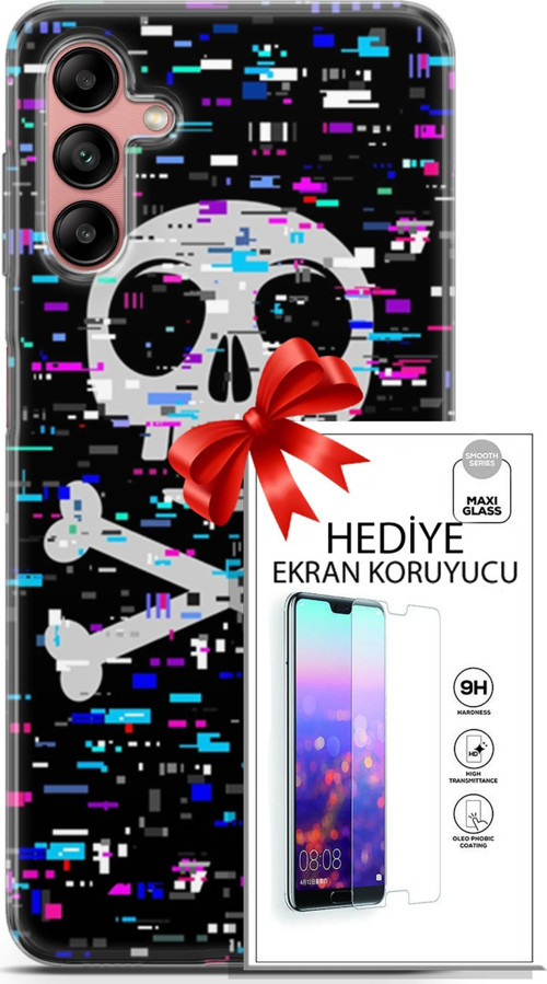 Samsung Galaxy A04S Kılıf Orijinal Seri Cyberpunk 01 Kurukafa Telefon Kılıfı + Ekran Koruyucu