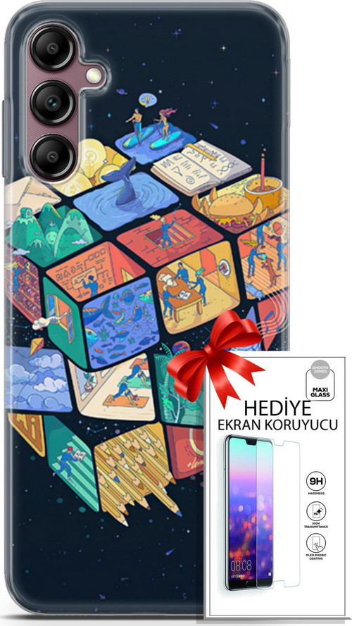 Samsung Galaxy A14 5G Kılıf Orijinal Seri Algorand 03 Rubik Arka Kapak + Ekran Koruyucu