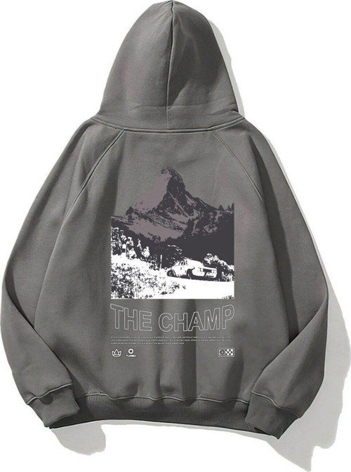 Kapüşonlu Içi Polar The Champ Dağ Baskılı Füme Unisex Hoodie Sweatshirt