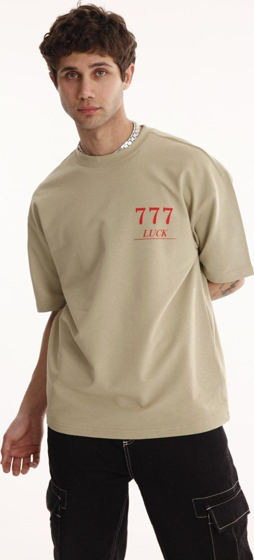 Bisiklet Yaka Erkek Luck Baskılı Pamuk T-Shirt