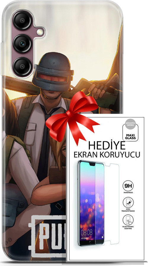Samsung Galaxy A14 5G Kılıf Orijinal Seri Pubg 30 Çizgisel Kenarları Şeffaf Kapak Ve Ekran Koruyucu