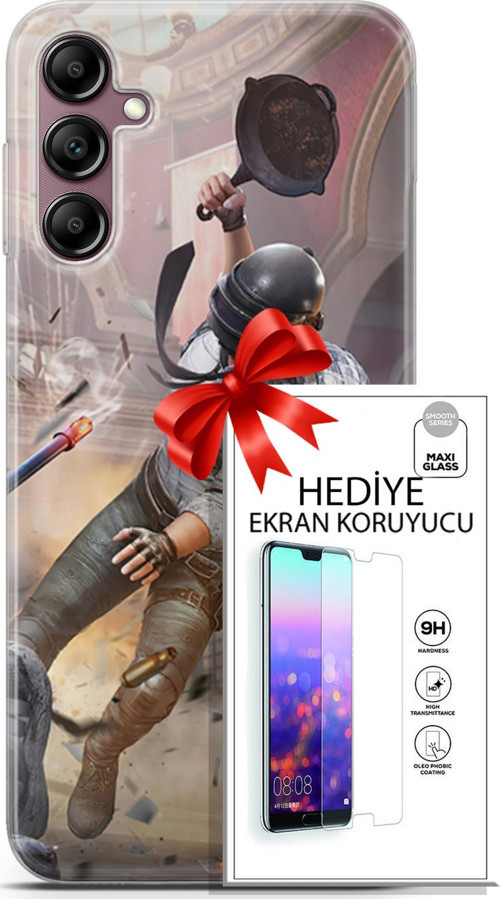 Samsung Galaxy A14 5G Kılıf Orijinal Seri Pubg 07 Kravatlı Karakter Desenli Kılıf + Ön Ekran Koruyucu