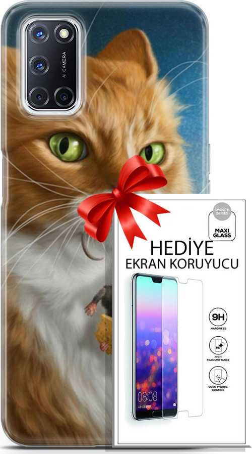 Oppo A52 Kılıf Orijinal Seri Scotish-British 14 Sibirya Kedisi Avcı Cover Kılıf + Ön Ekran Koruyucu