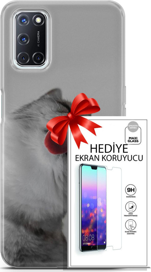 Oppo A52 Kılıf Orijinal Seri Scotish-British 07 British Shorthair Desenli Kılıf + Ön Ekran Koruyucu