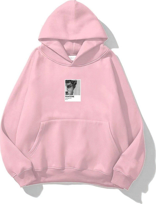 Kapüşonlu Içi Polar David Baskılı Pembe Unisex Oversize Hoodie Sweatshirt