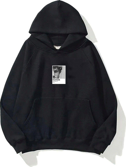 Kapüşonlu Içi Polar David Baskılı Siyah Unisex Oversize Hoodie Sweatshirt