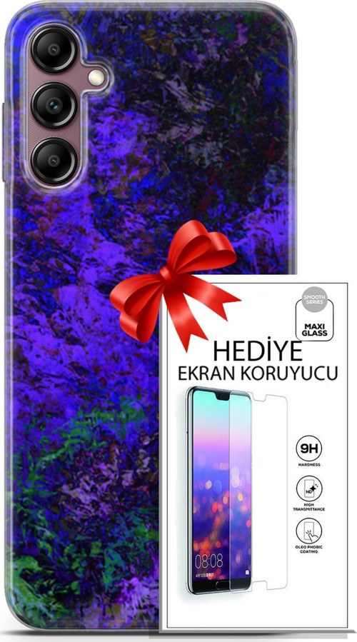 Samsung Galaxy A14 5G Kılıf Orijinal Seri Nature 30 Mor Tonlar Kenarları Şeffaf Kapak Ve Ekran Koruyucu