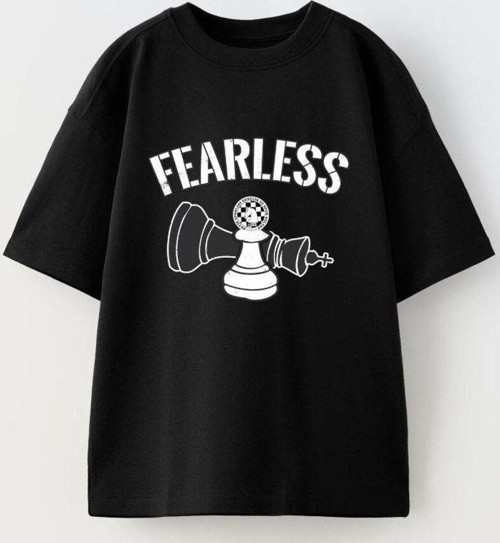 Fearless Yazılı Satranç Tasarım Baskılı Siyah Çocuk T-Shirt