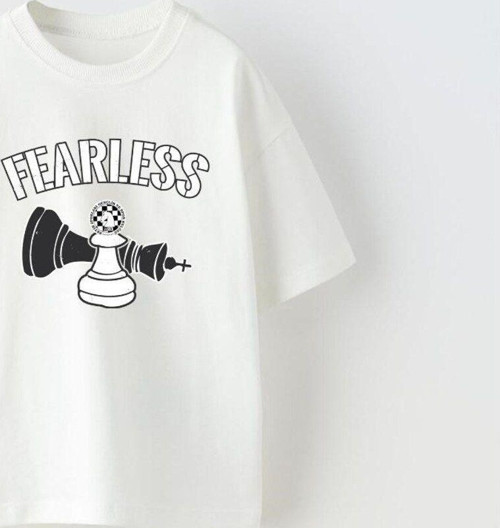 Fearless Yazılı Satranç Tasarım Baskılı Beyaz Çocuk T-Shirt