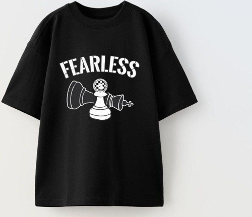 Fearless Yazılı Satranç Tasarım Baskılı Siyah Çocuk T-Shirt
