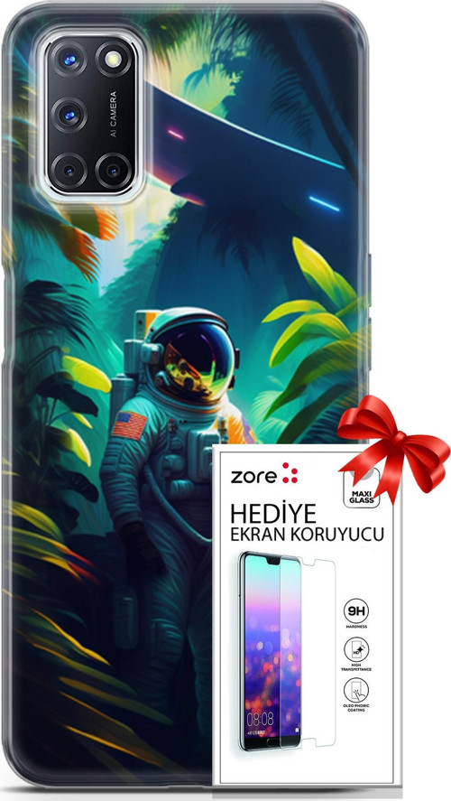 Oppo A52 Kılıf Orijinal Seri Supers 10 Astronot Full Hd Kılıf + Ekran Koruyucu