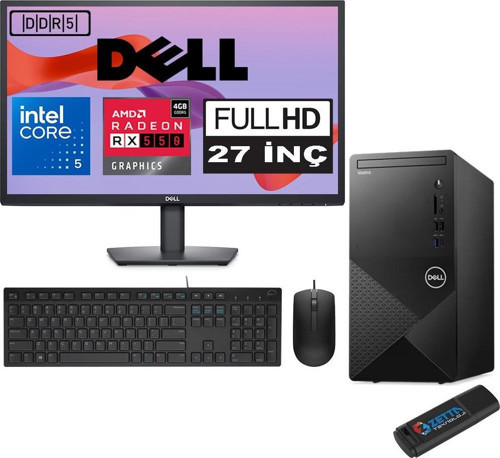 Vostro 3030 mt Intel Core I5 12400 96GB Ddr5 256GB SSD 27" Fhd Ubuntu Amd RX550-4GB Masaüstü Bilgisayar 27N3030I5RX550U01 + Zetta USB Bellek