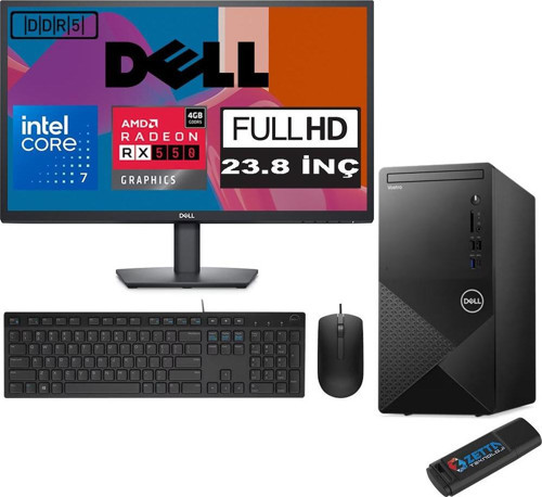 Vostro 3030 mt Intel Core I7 12700 16GB Ddr5 2tb SSD 23.8" Fhd Windows 11 Home Amd RX550-4GB Masaüstü Bilgisayar 23N3030I7RX550H09 + Zetta USB Bellek